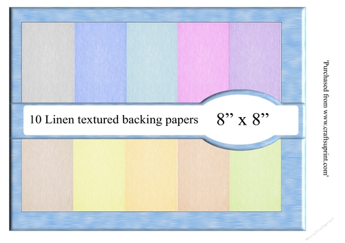  Linen embossed backing papers in 10 colours 8x8 