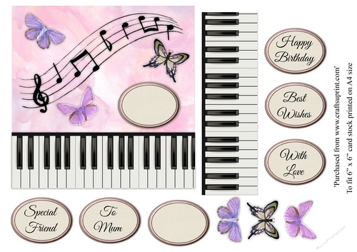 Butterflies and piano keys topper for 6x6 card