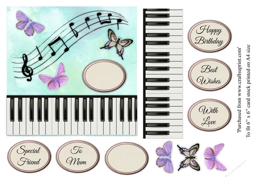 Butterflies and piano keys topper for 6x6 card