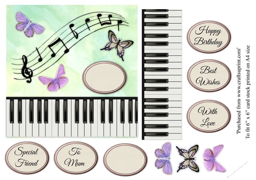 Butterflies and piano keys topper for 6x6 card