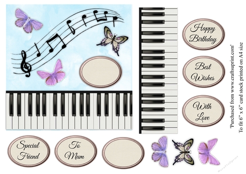 Butterflies and piano keys topper for 6x6 card