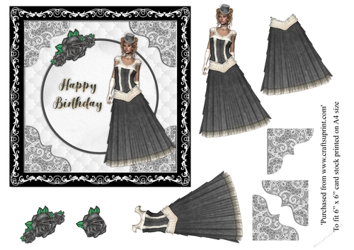 Steampunk Victorian Lady in black card topper for 6x6 card