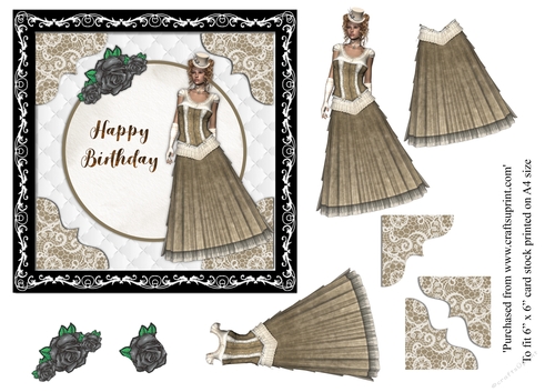 Steampunk Victorian Lady in brown card topper for 6x6 card
