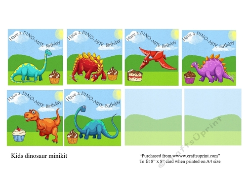 kids dinosaur birthday card toppers and inserts mini kit  for 8x8 card