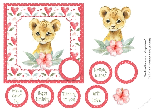 KIds cute lion cub birthday card topper for 6x6 card