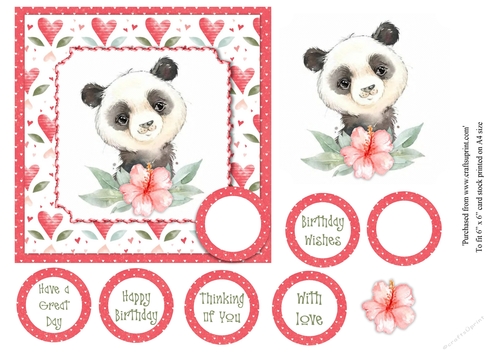 KIds cute baby panda birthday card topper for 6x6 card