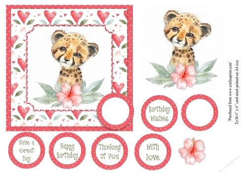 Kids cute baby leopard birthday card topper for 6x6 card