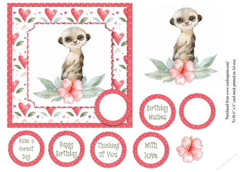 Kids cute baby mercat birthday card topper for 6x6 card