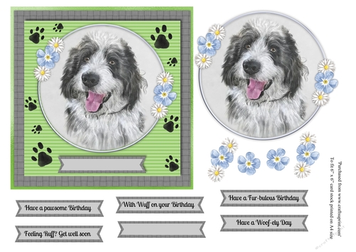 Cute Bernedoodle dog topper for 6x6 card