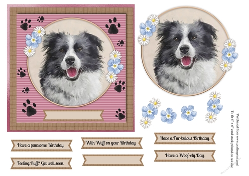 Cute Border Collie dog topper for 6x6 card