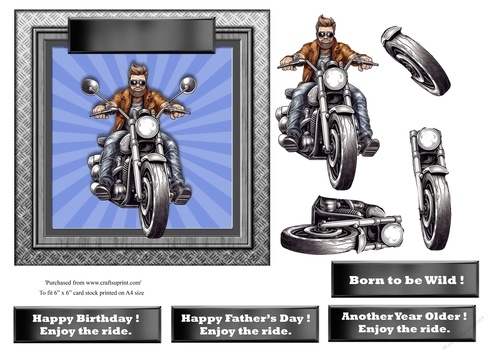 #4 Biker Birthday or Fathers Day card topper for 6x6 card