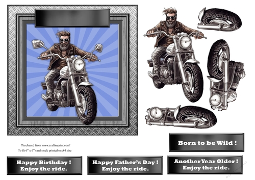 #5 Biker Birthday or Fathers Day card topper for 6x6 card