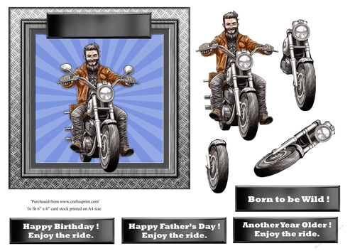 #6 Biker Birthday or Fathers Day card topper for 6x6 card