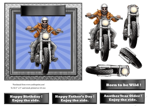#7 Biker Birthday or Fathers Day card topper for 6x6 card