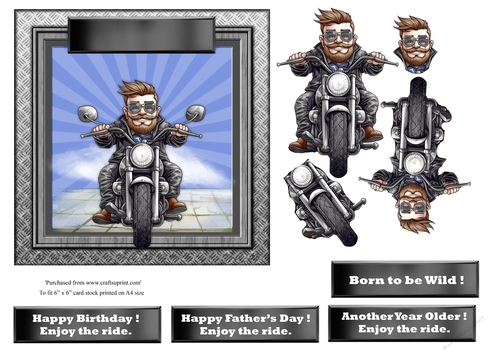 #8 Biker Birthday or Fathers Day card topper for 6x6 card 