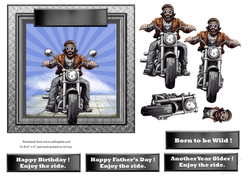 #9 Biker Birthday or Fathers Day card topper for 6x6 card 