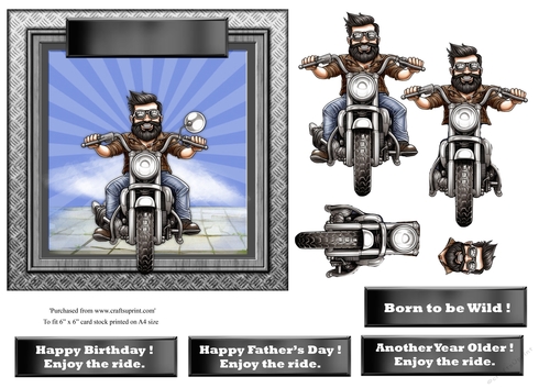 #10 Biker Birthday or Fathers Day card topper for 6x6 card 
