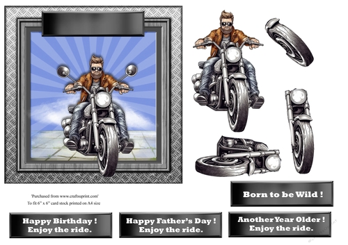 #11 Biker Birthday or Fathers Day card topper for 6x6 card 