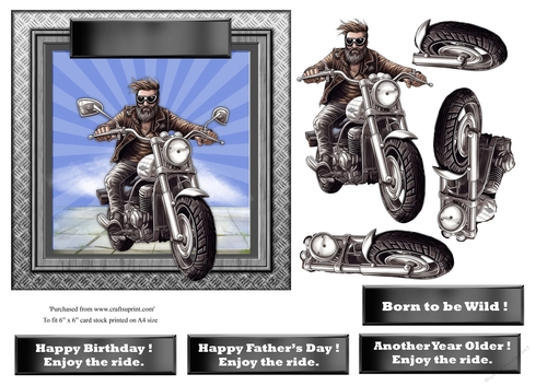 #12 Biker Birthday or Fathers Day card topper for 6x6 card 