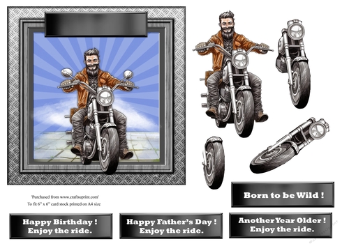 #13 Biker Birthday or Fathers Day card topper for 6x6 card 
