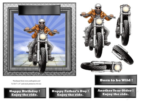 #14 Biker Birthday or Fathers Day card topper for 6x6 card 