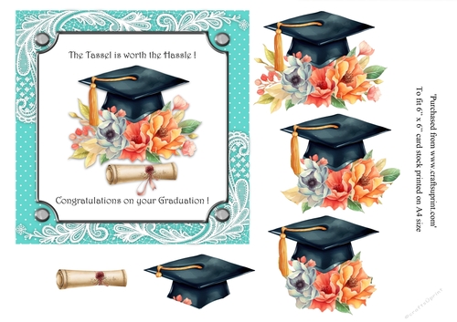 Floral Graduation card topper for 6x6 card