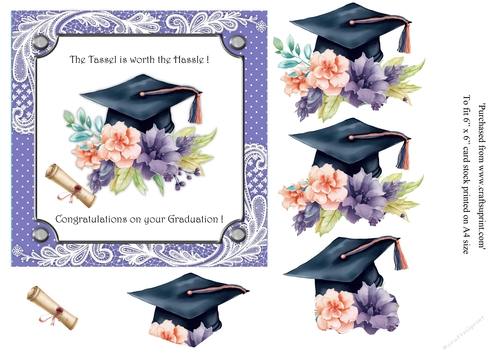Floral Graduation card topper for 6x6 card