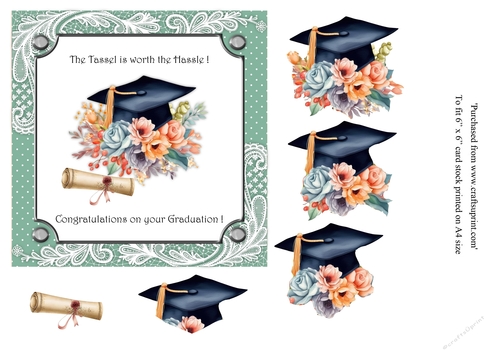 Floral Graduation card topper for 6x6 card