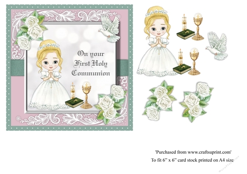 #4 Cute First Holy Communion celebration topper for 6x6 card