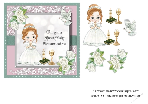 #5 Cute First Holy Communion celebration topper for 6x6 card