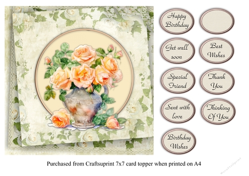 #1 Vintage Roses quick card topper for 7x7 card with various greeting tags