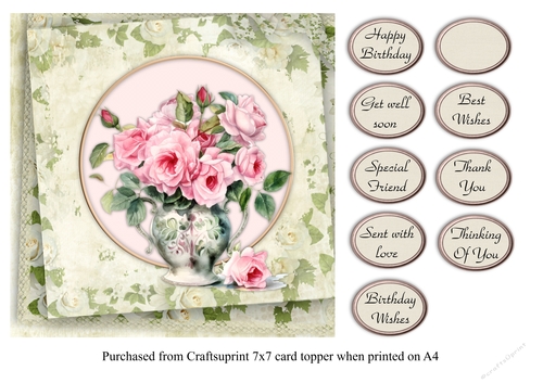 #2 Vintage Roses quick card topper for 7x7 card with various greeting tags