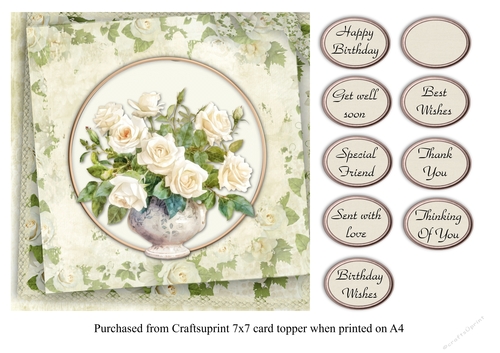#4 Vintage Roses quick card topper for 7x7 card with various greeting tags