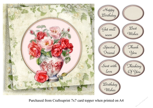 #5 Vintage Roses quick card topper for 7x7 card with various greeting tags