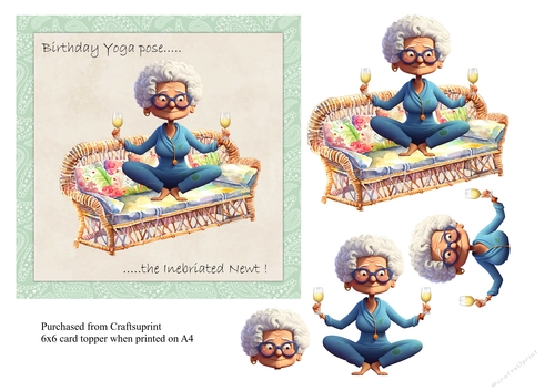 Funny Yoga Gran Birthday card topper for 6x6 card