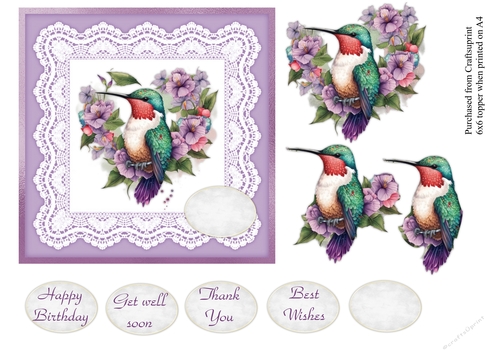 #1 hummingbird topper for 6x6 card with various greetings