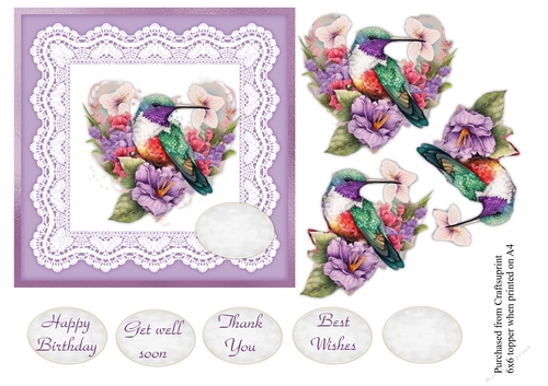 #2 hummingbird topper for 6x6 card with various greetings