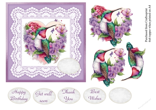#3 hummingbird topper for 6x6 card with various greetings