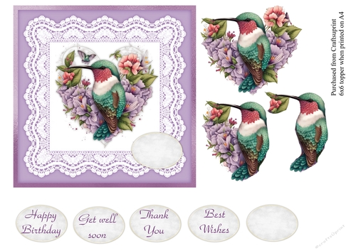 #4 hummingbird topper for 6x6 card with various greetings