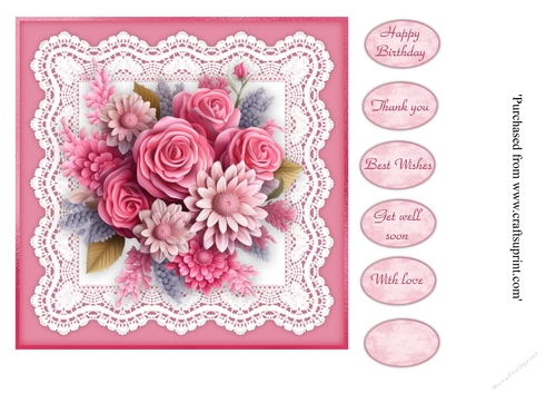#1 Beautiful Pink floral card topper for 7x7 card