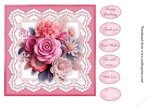 #2 Beautiful Pink floral card topper for 7x7 card