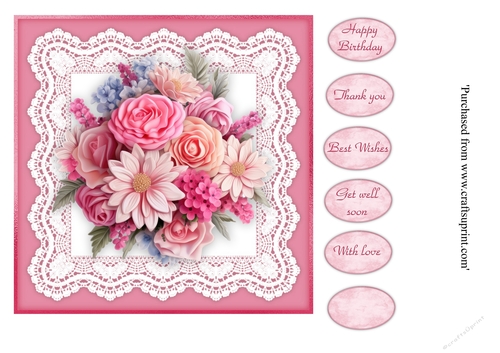 #3 Beautiful Pink floral card topper for 7x7 card
