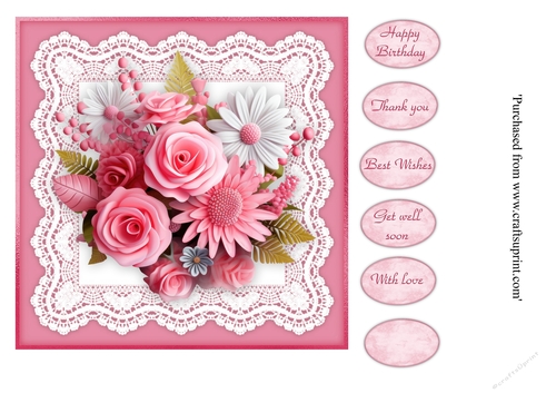 #4 Beautiful Pink floral card topper for 7x7 card