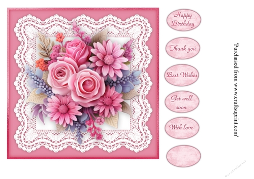#5 Beautiful Pink floral card topper for 7x7 card