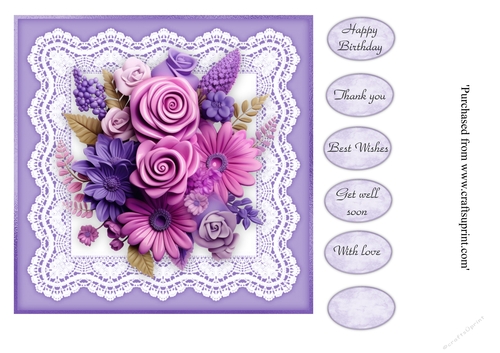 #1 Beautiful Purple floral card topper for 7x7 card