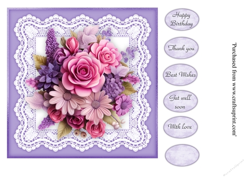#3 Beautiful Purple floral card topper for 7x7 card