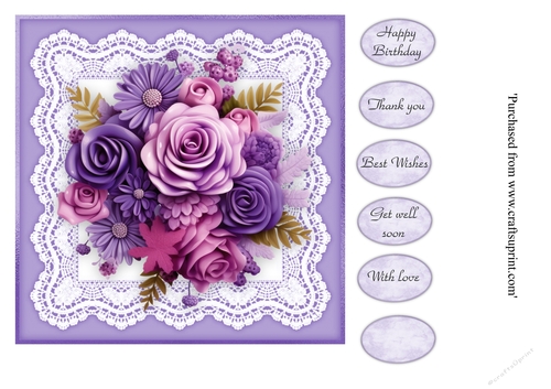 #4 Beautiful Purple floral card topper for 7x7 card