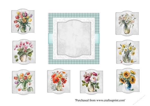 Beautiful flowers in vases kit with matching insert for 7x7 cards