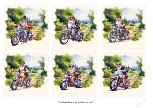 Funny Grandpa on motorbike set of 6 card fronts.