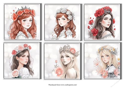 Girls with tiaras and flowers card front for 6x6 cards
